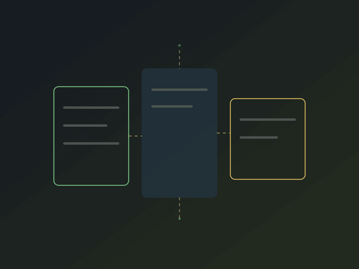 Three abstract document cards on a dark background